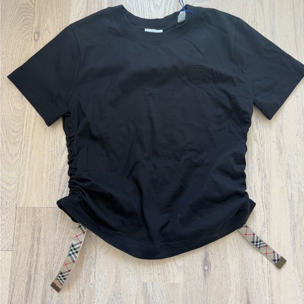 Burberry Black Short Sleeve Tee with Check Detail - Picture 5 of 7